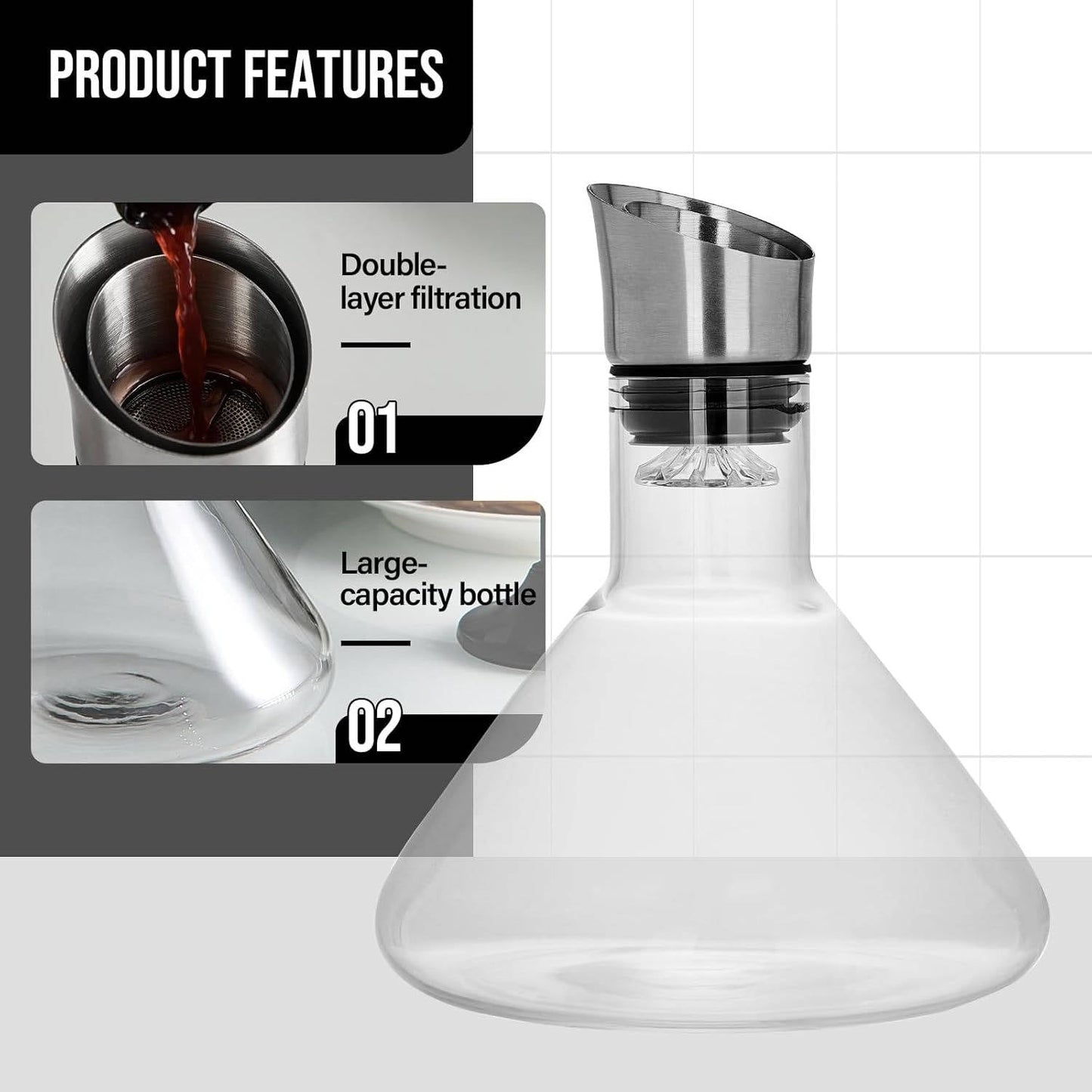 Zentrivo Crystal Glass Wine Decanter Aerator Carafe