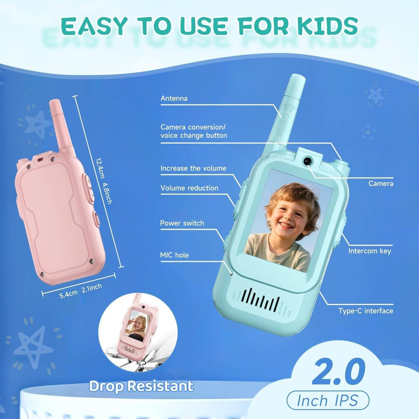Zentrivo Kids Walkie Talkies Video Voice & Chat 2 Set