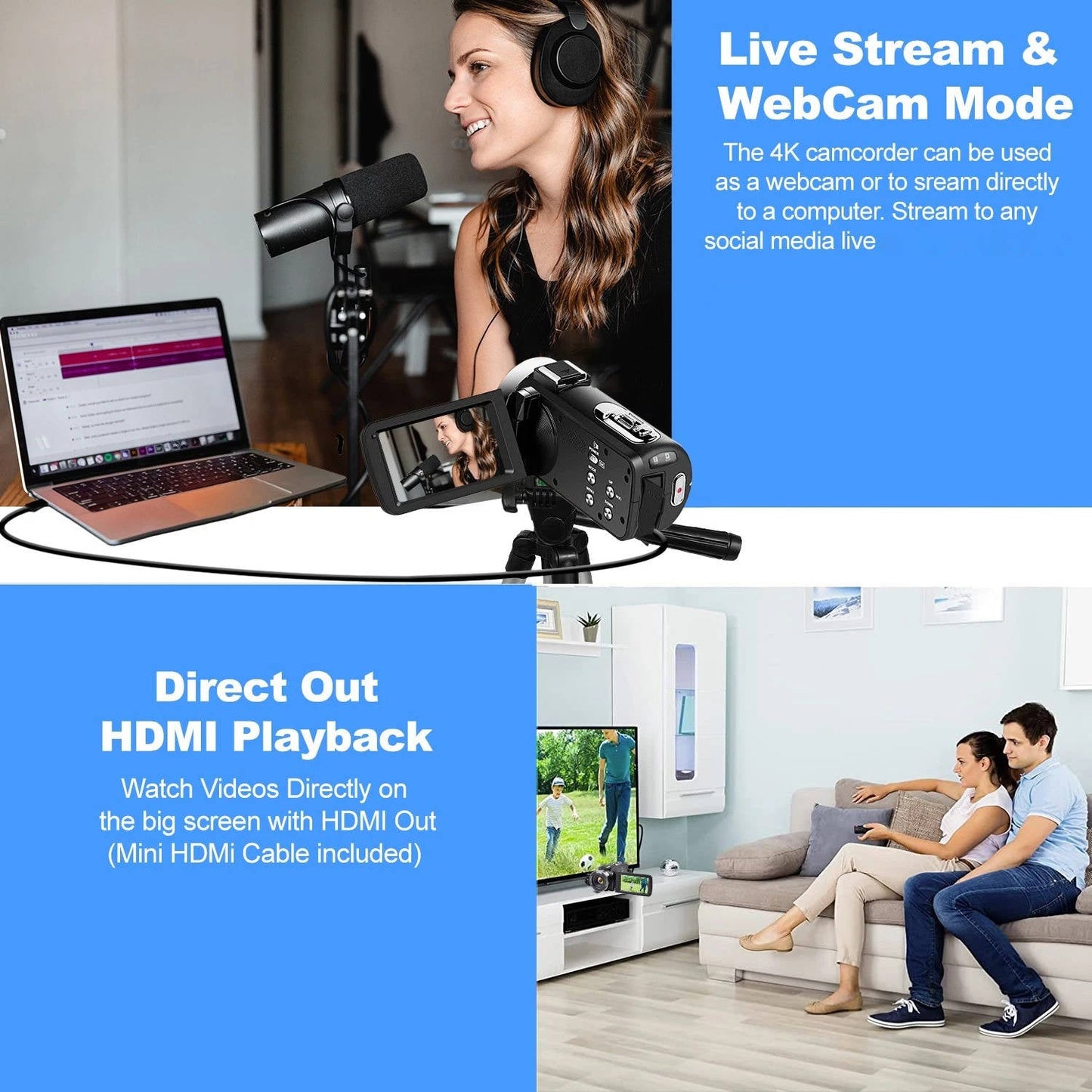 Zentrivo 4K Video Camera Camcorder YouTube Vlogging WiFi