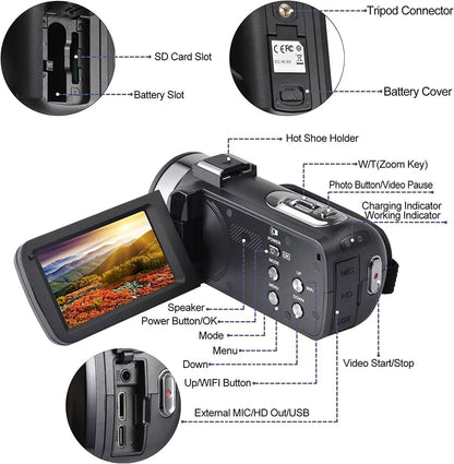 Zentrivo 4K Video Camera Camcorder YouTube Vlogging WiFi