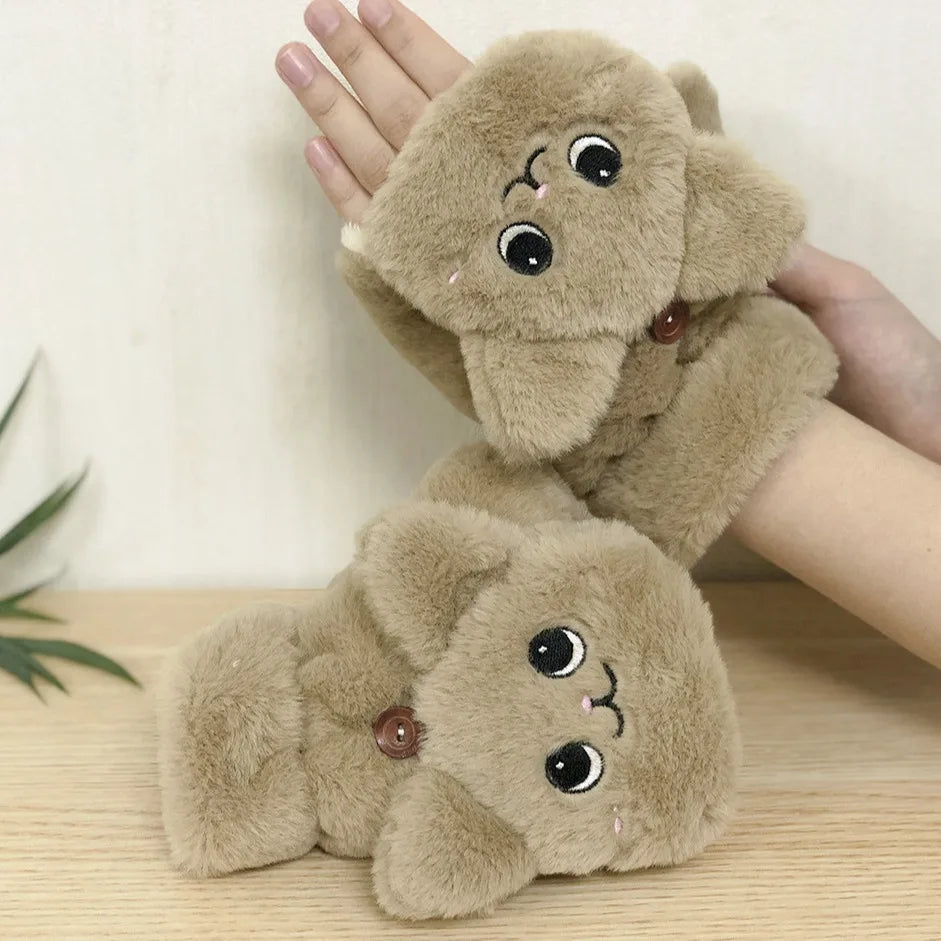 Zentrivo Plush Animal Fingerless Gloves