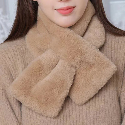 Zentrivo Faux Fur Cross Collar Neck Warmer Winter Scarf