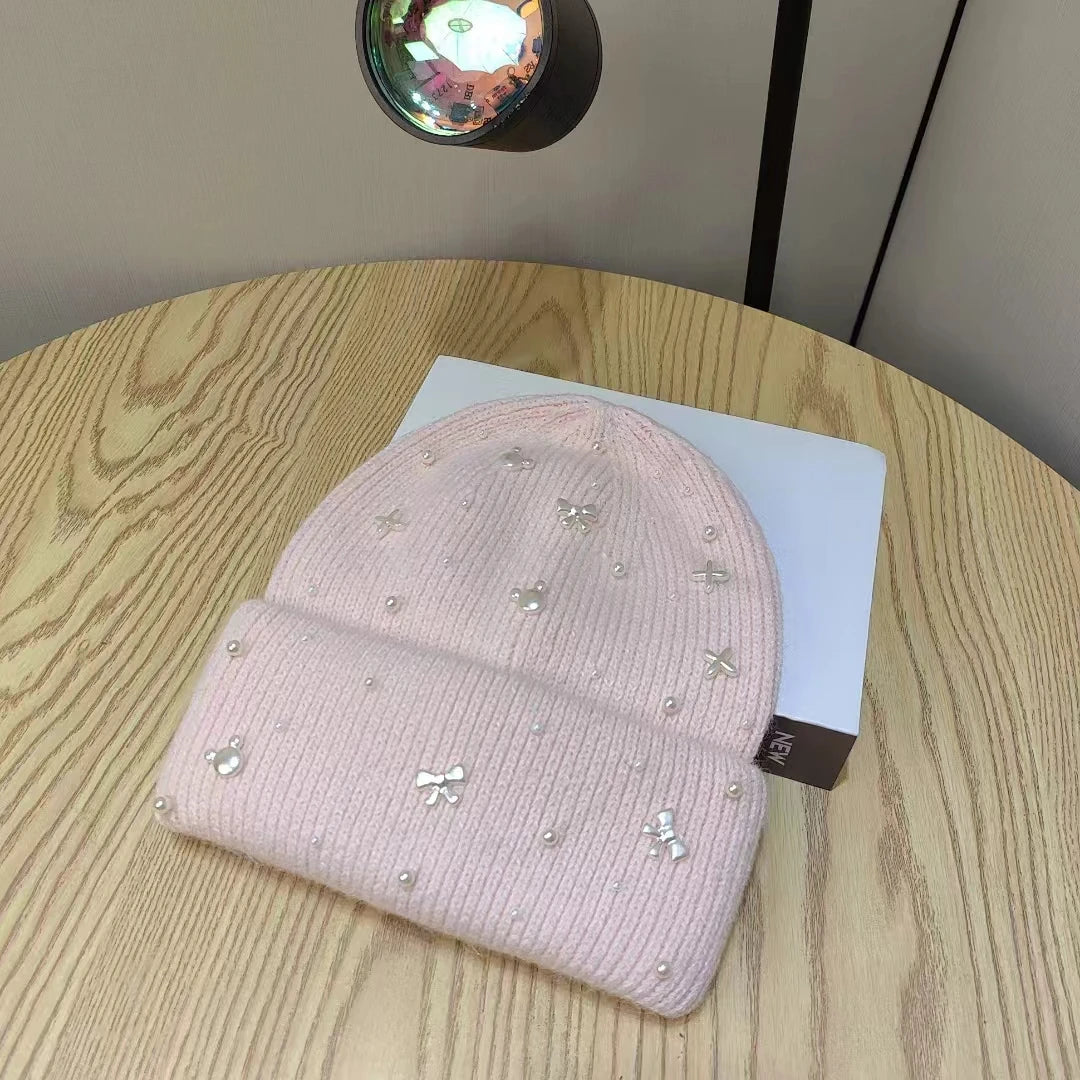 Zentrivo Pearl Accent Knit Beanie Winter Hat