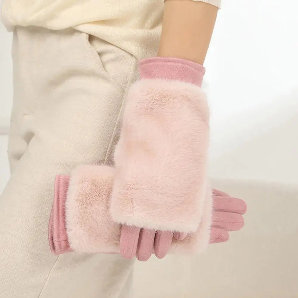 Zentrivo Suede Rabbit Fur Touch Screen Winter Gloves