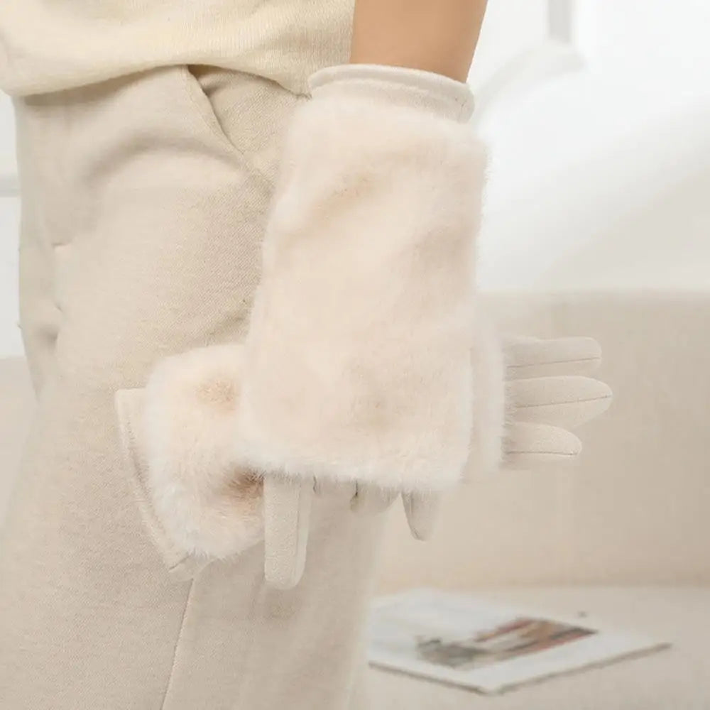 Zentrivo Suede Rabbit Fur Touch Screen Winter Gloves